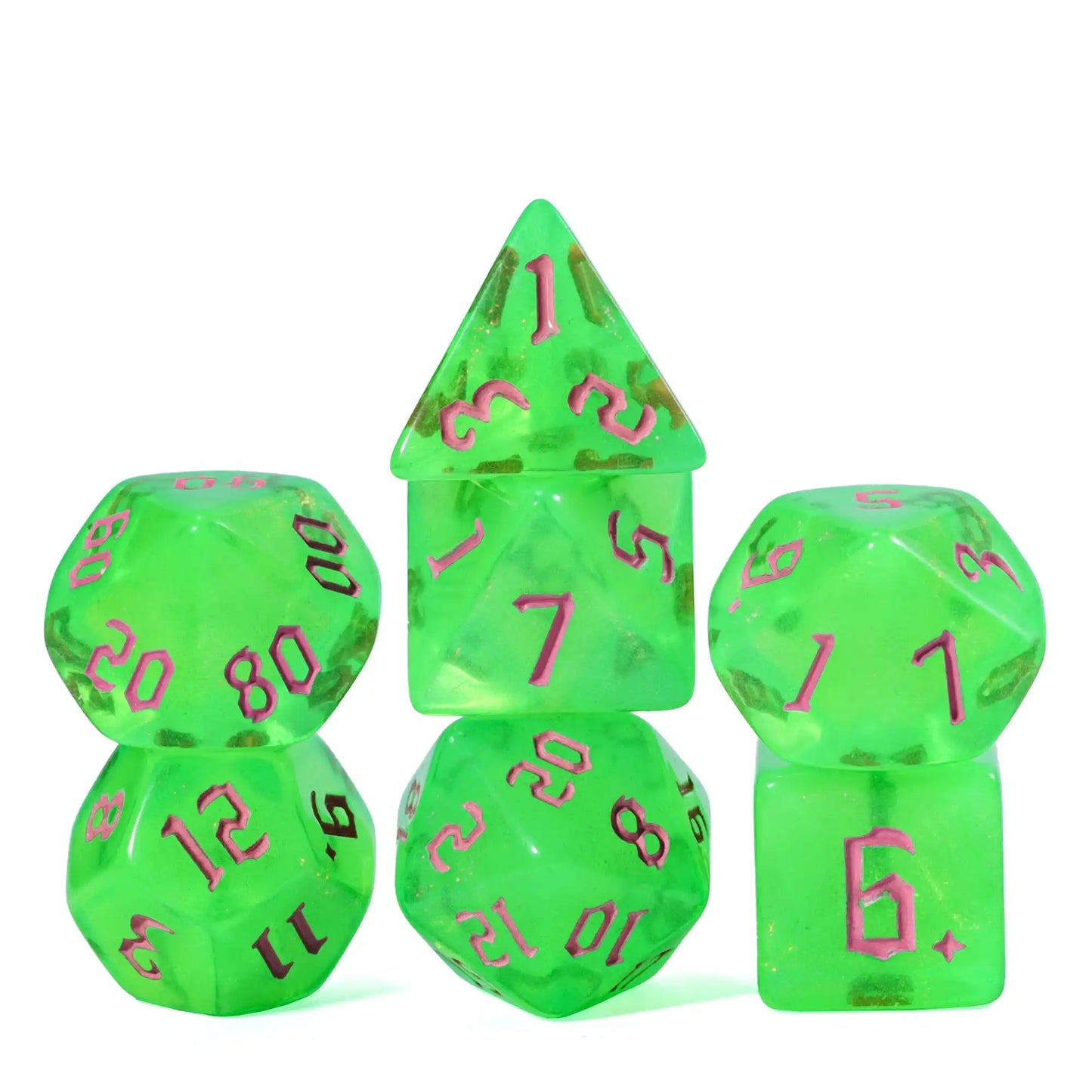 Poludie 7-Piece Pink Gold Translucent Polyhedral Dice Set for D&D and RPG - Perfect for Role Playing and Board Games!