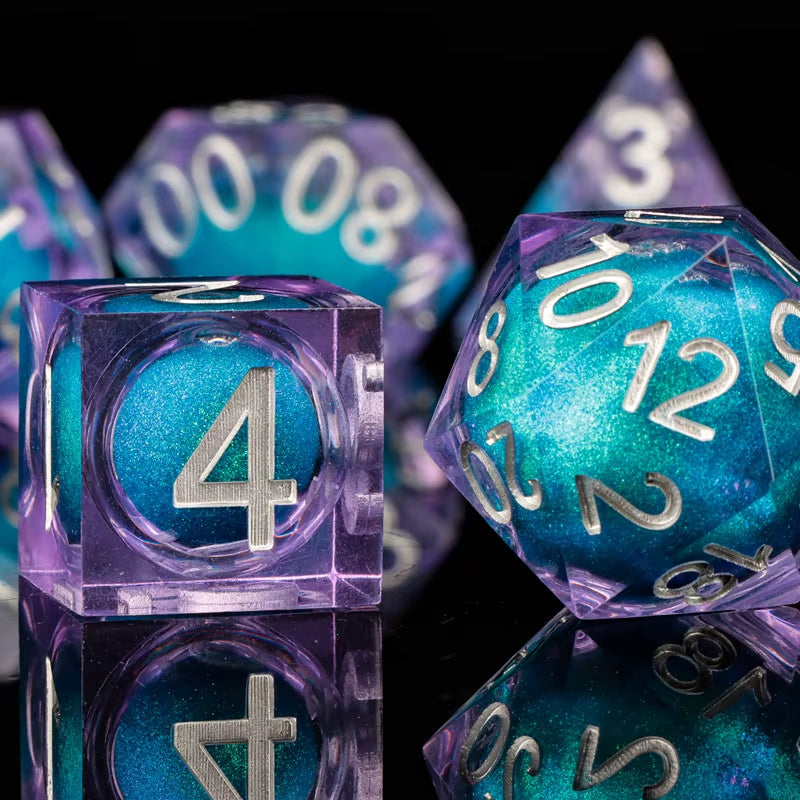 Galaxy Sharp Edge Liquid Core Dice Set for Dungeons and Dragons - D20 Resin Dice for Epic Adventures
