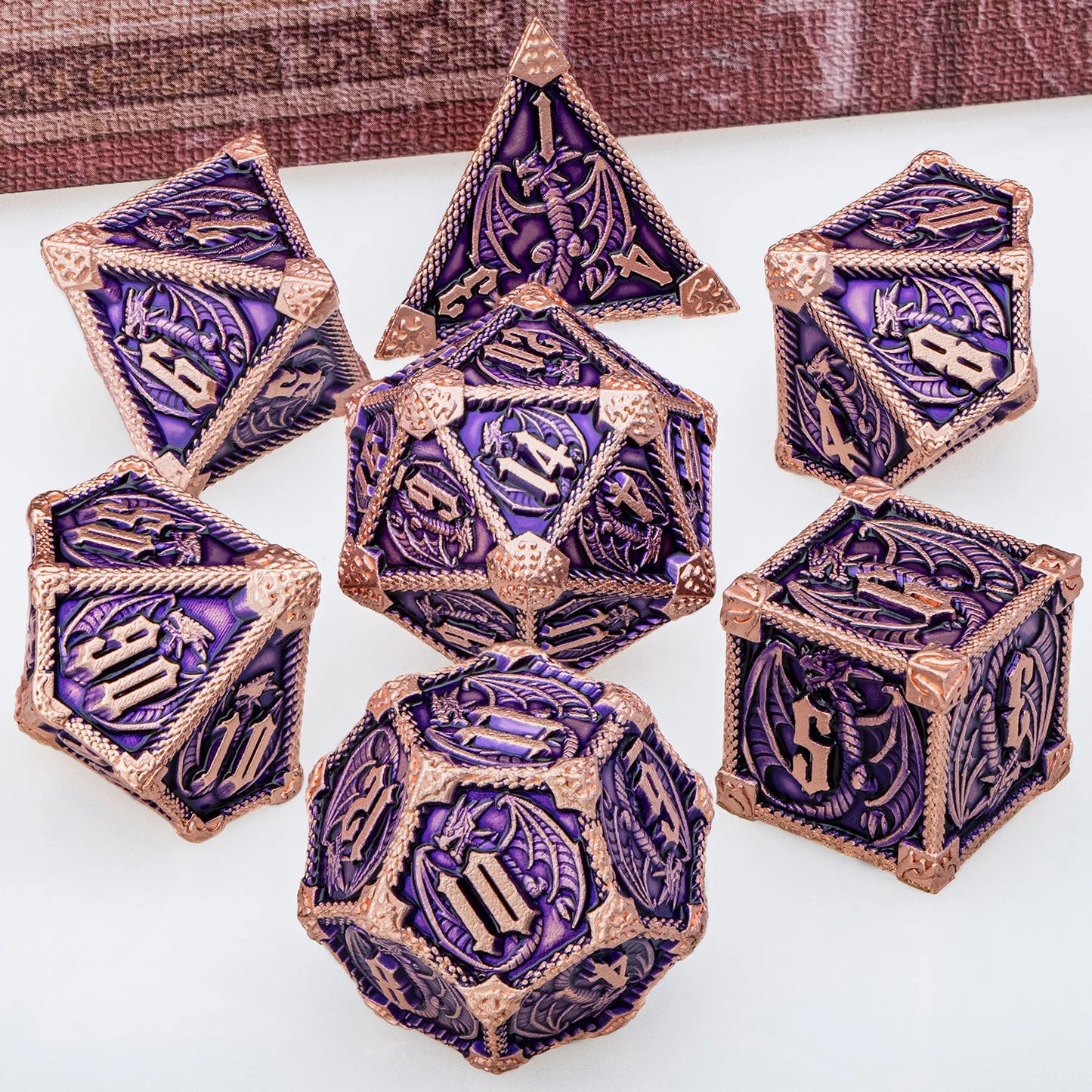 Metal Dragon D&D Dice Set - Premium Polyhedral RPG Dice for Dungeons & Dragons - D20, D12, D10, D8, D6