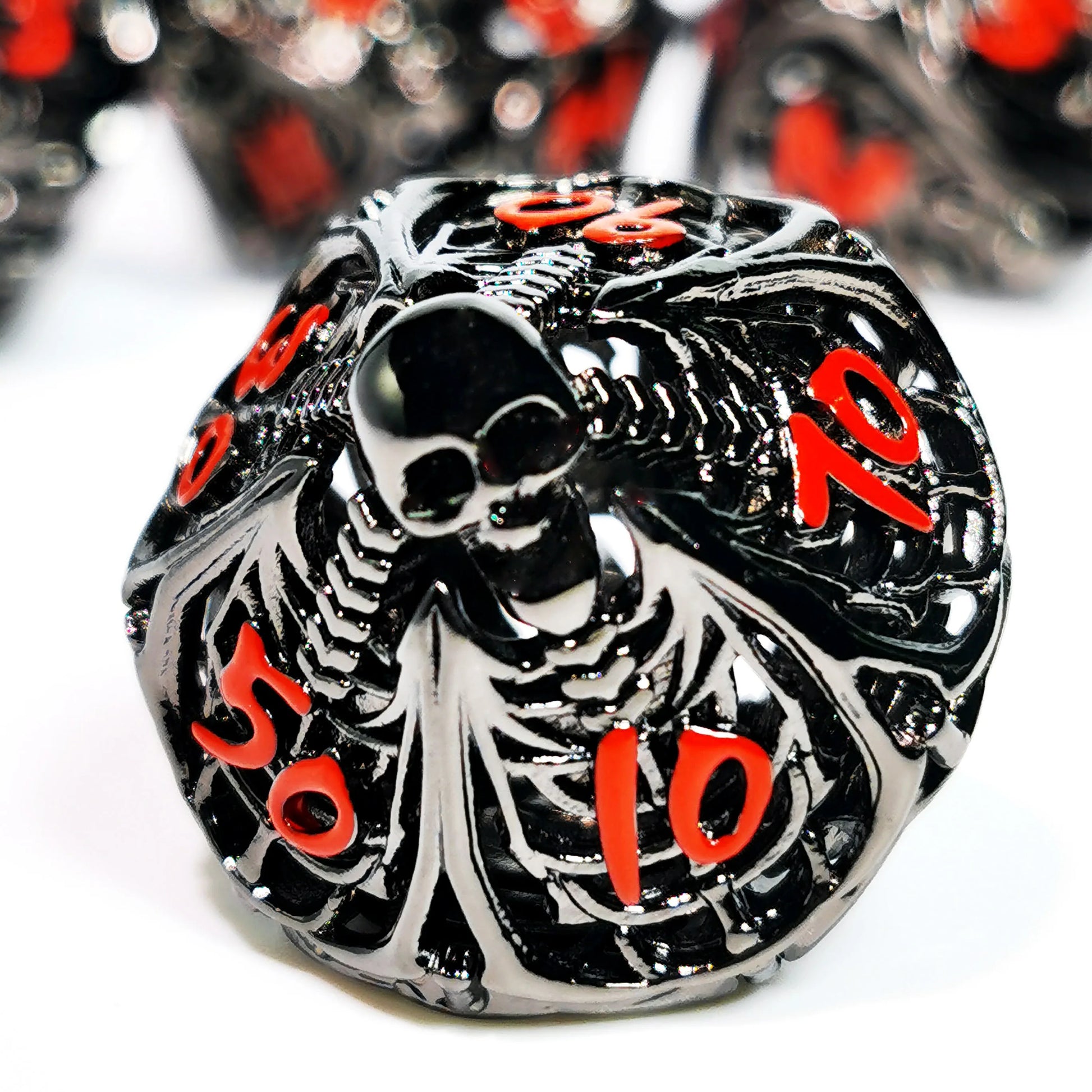 Hollow Skull Black Zinc Alloy 7-Piece Metal D&D Dice Set - نرد دي اند دي معدني