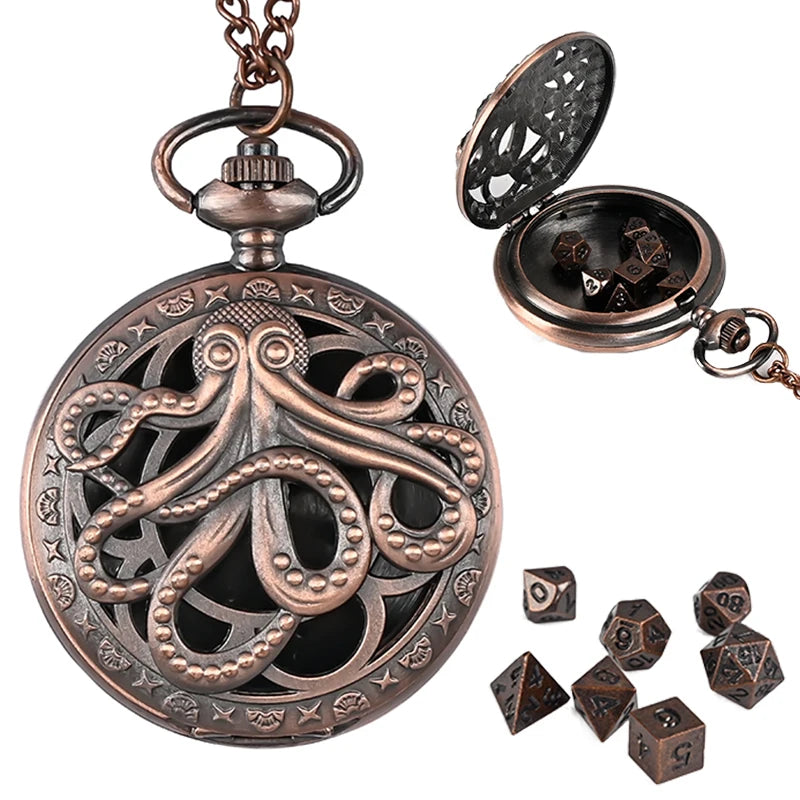 7Pcs D&D Mini Metal Dice with Pocket Watch Case - نرد دي اند دي معدني في علبة على شكل ساعة جيب