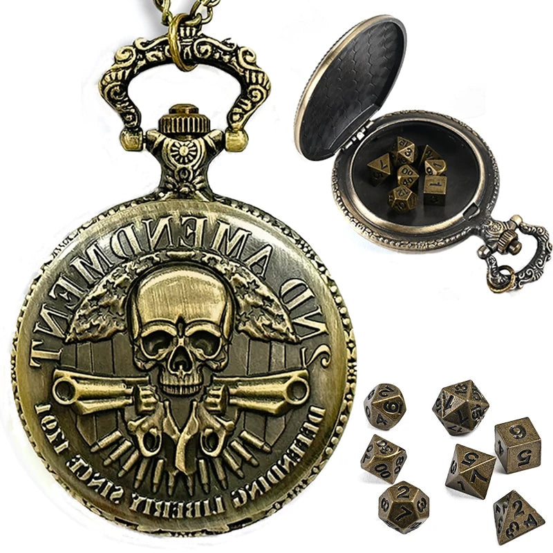 7Pcs D&D Mini Metal Dice with Pocket Watch Case - نرد دي اند دي معدني في علبة على شكل ساعة جيب