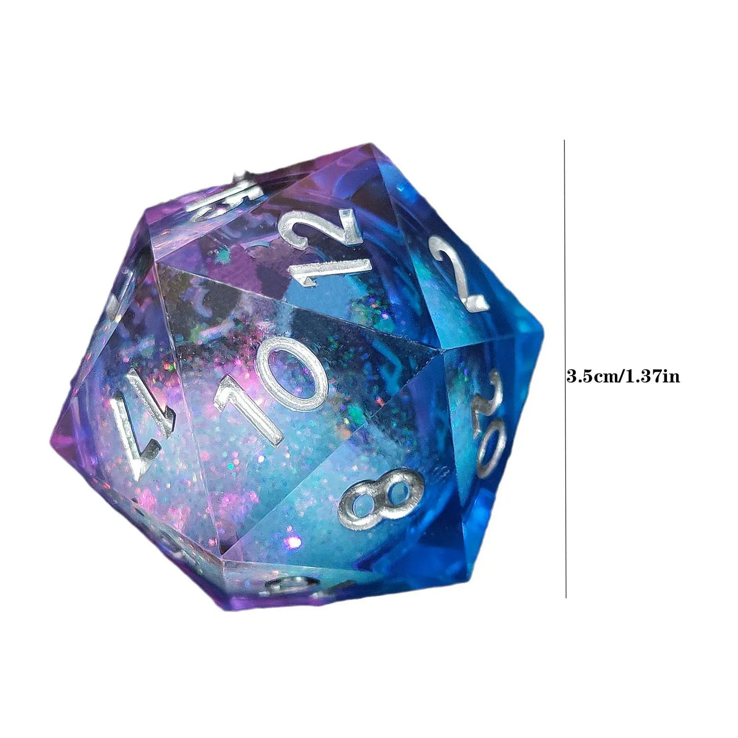 Vibrant 20-Sided Quicksand Resin D&D Dice - 35mm Liquid Core D20 - نرد دي اند دي عشرين وجه حجم كبير