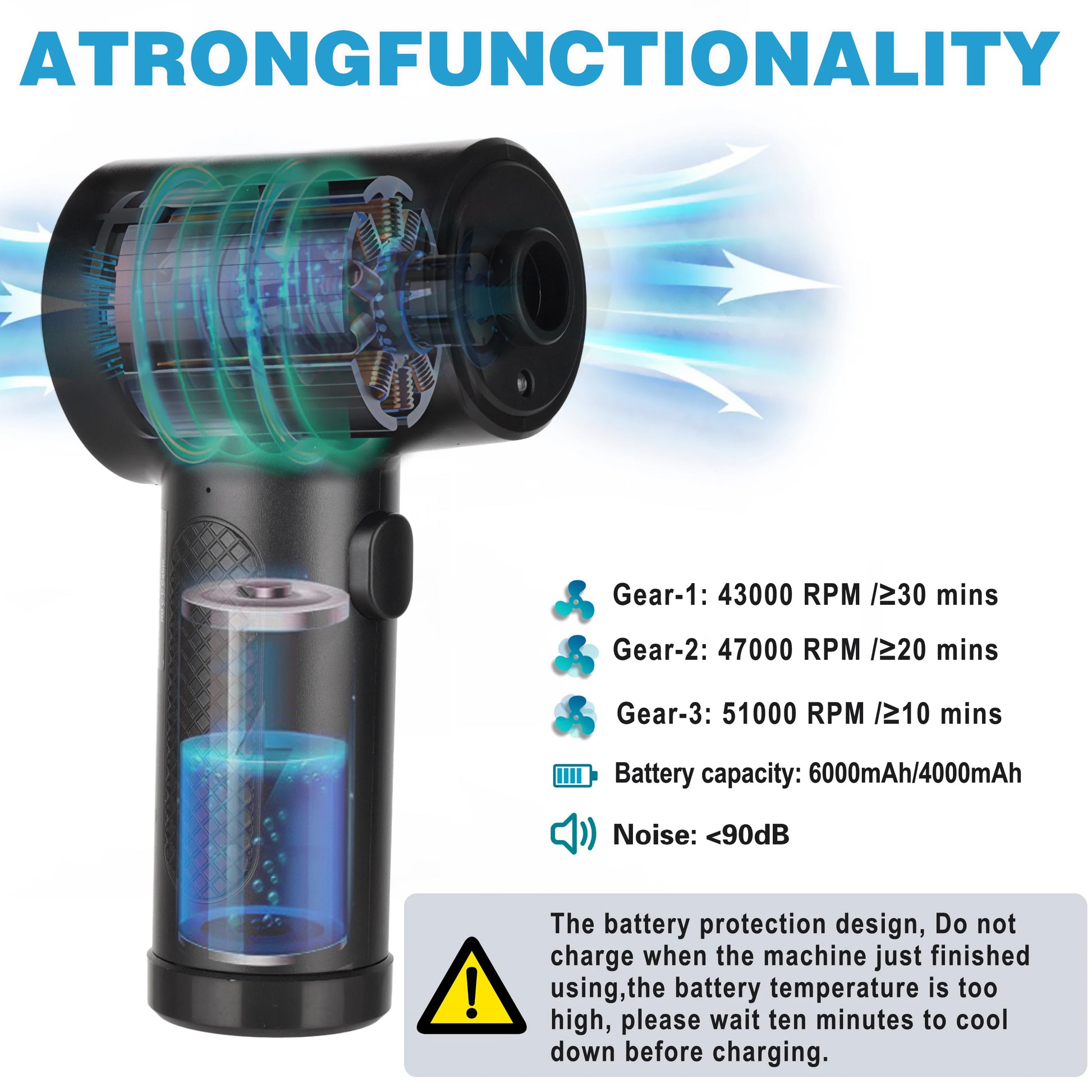 High-Performance Cordless Air Duster for Computer Cleaning - 51000RPM with LED Light for Keyboards and Electronics