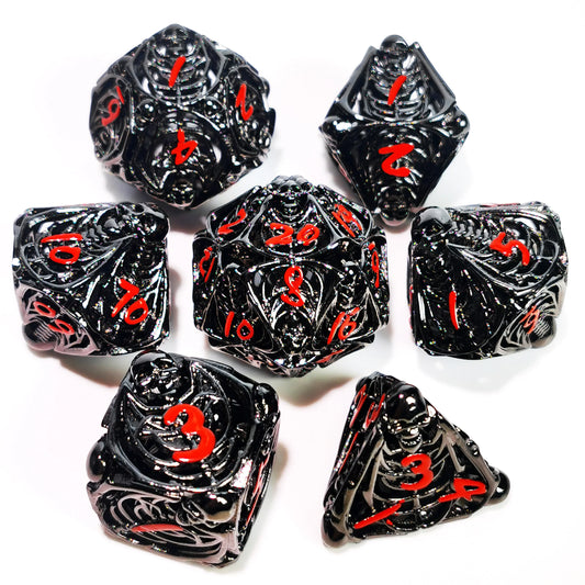 Hollow Skull Black Zinc Alloy 7-Piece Metal D&D Dice Set - نرد دي اند دي معدني