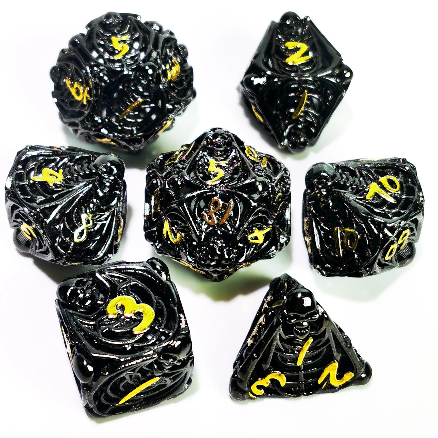 Hollow Skull Black Zinc Alloy 7-Piece Metal D&D Dice Set - نرد دي اند دي معدني