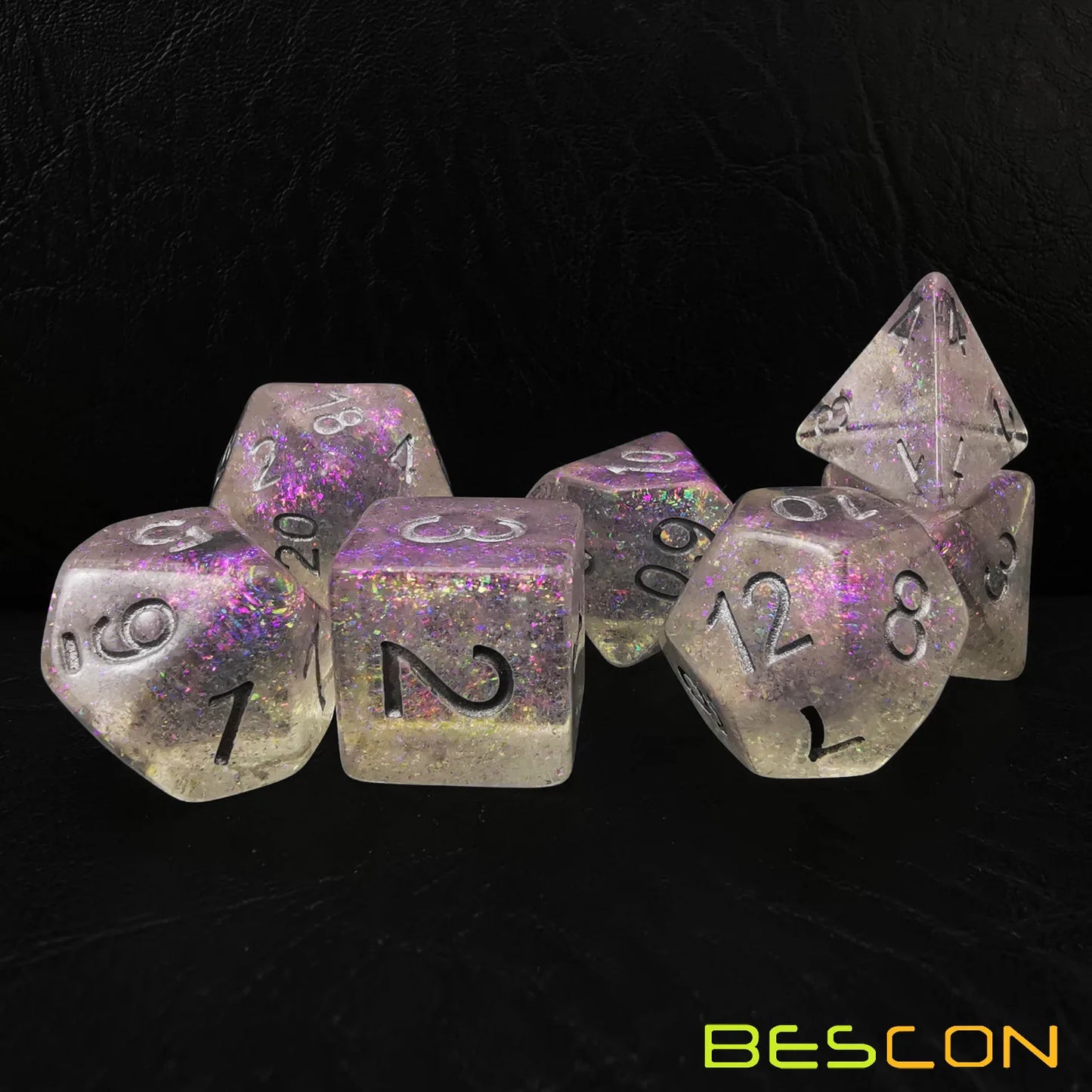 Bescon Shimmery Dice Set Bronze-Golden, RPG 7-Dice Set in Brick Box