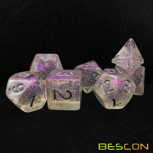 Bescon Shimmery Dice Set Bronze-Golden, RPG 7-Dice Set in Brick Box