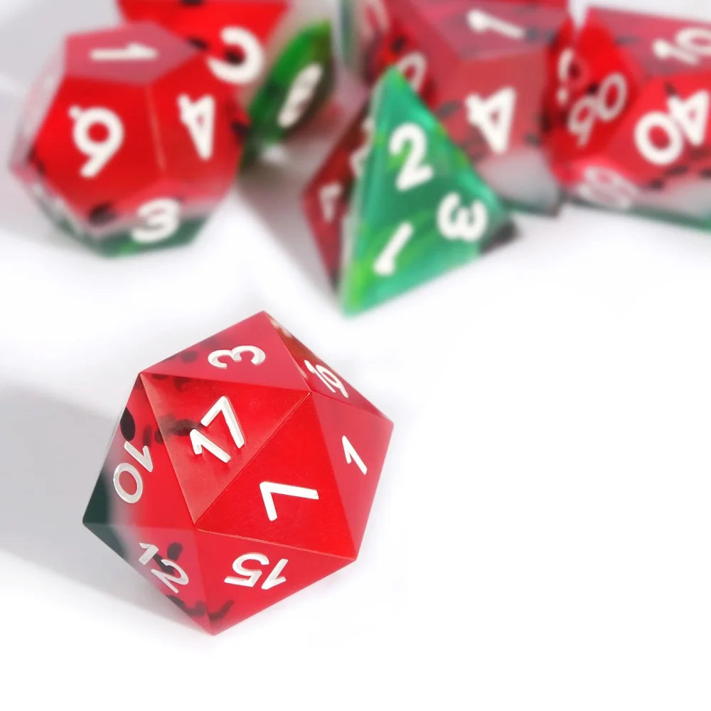 Watermelon Series Milk Cat Resin Dice Set - 1-7 Pcs Polyhedral D&D Dice with Box for Dungeons and Dragons