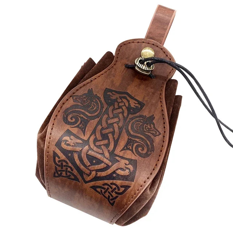 Celtic Design Genuine Leather DND Dice Bag Tray - Cute Drawstring Pouch for RPG Gifts & Coin Purse