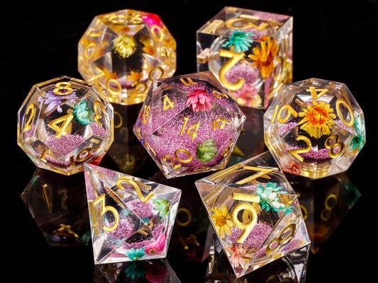 Galaxy Sharp Edge Liquid Core Dice Set for Dungeons and Dragons - D20 Resin Dice for Epic Adventures