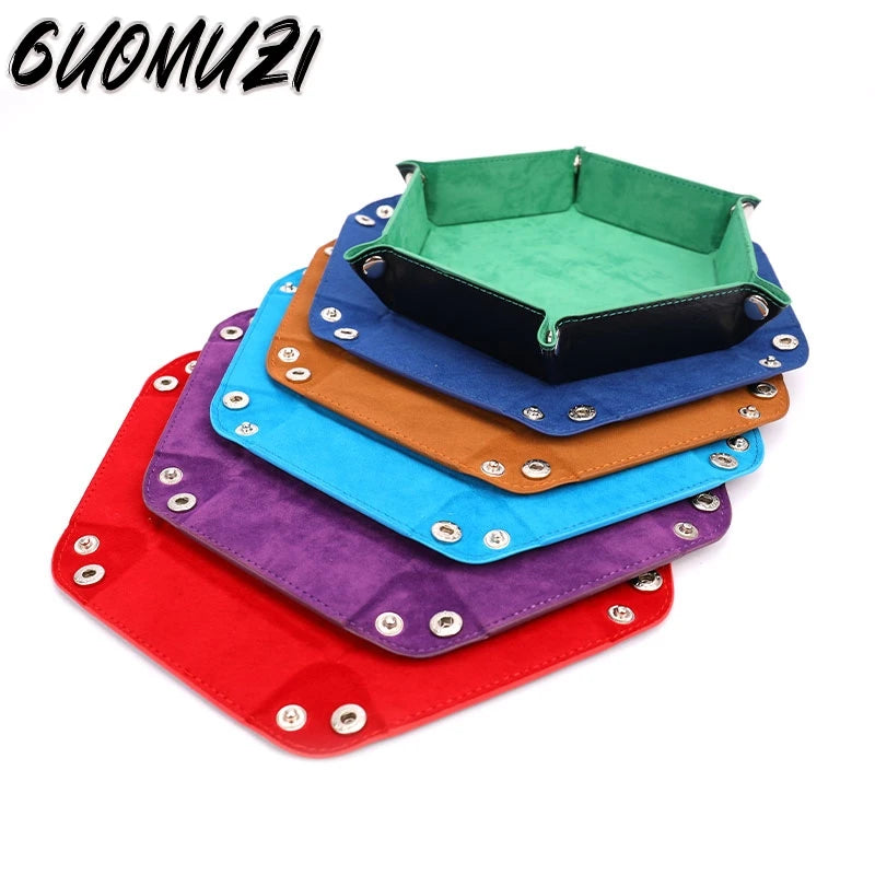 Versatile Foldable PU Leather Dice Tray Box - 6 Stylish Hexagon & Square Designs for Gaming Fun! - صحن لرمي النرد