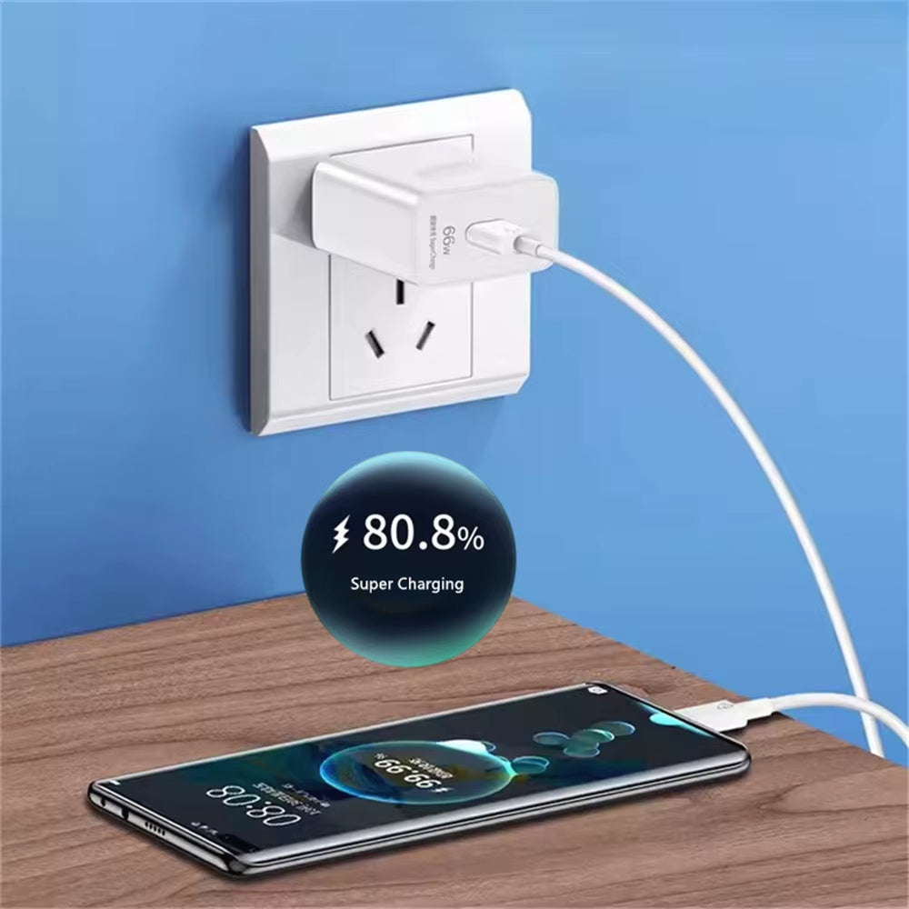 6A 66W Super Fast EU/US Wall Charger for Huawei Mate 40 50 60 P50 Nova 8 9 10 Honor 90 100 X8 X9 Magic Type C Charging USB Cable