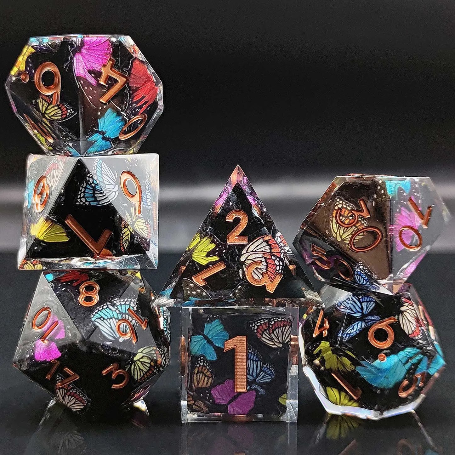 Enchanting D&D Flower Resin Dice Set - 7PCS Polyhedral Dice for RPG Gamers and Collectors - نرد 7 قطع على شكل ورود
