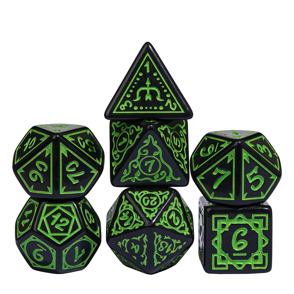 Druid's Elemental Marbled DND Dice Set - Exquisite Carved Polyhedral D4-D20 for Epic Role Playing Adventures