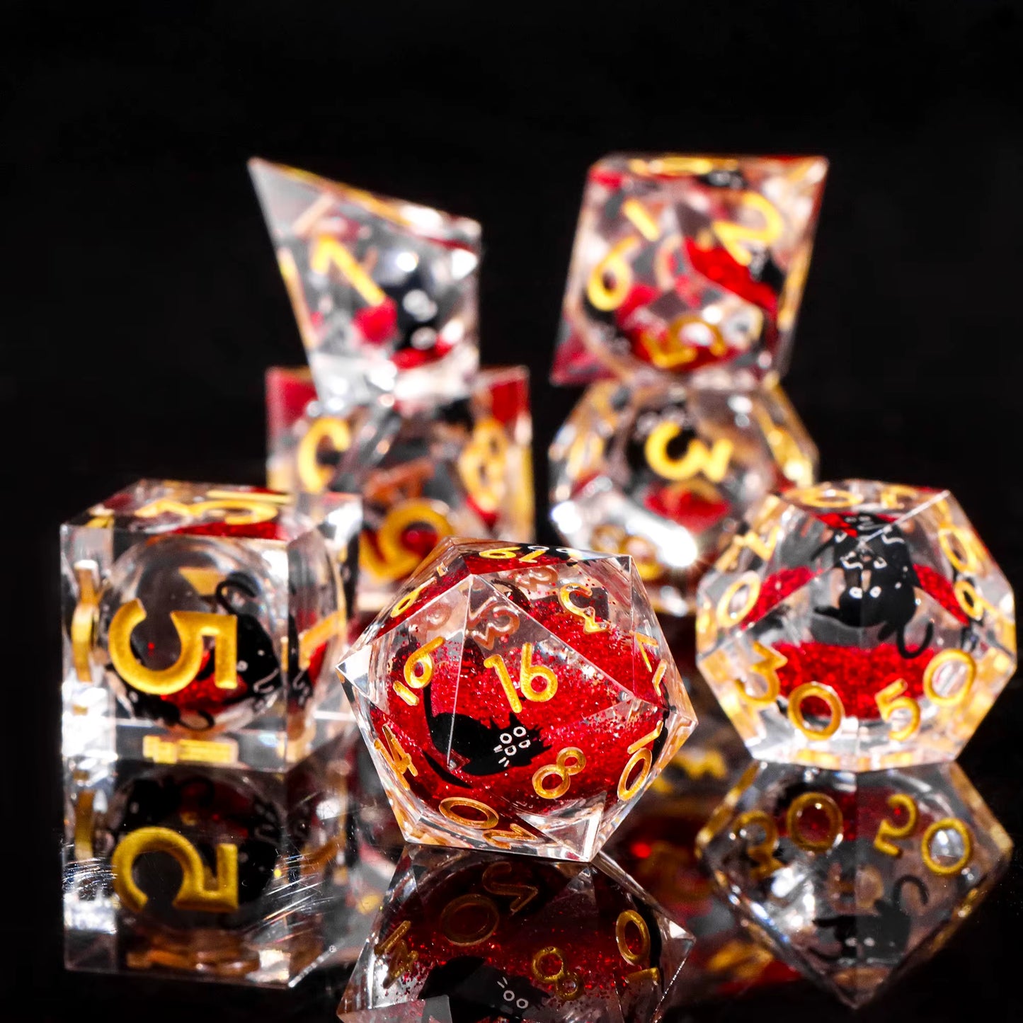 Galactic Cat Dice Set Liquid Core Sharp Edge Resin D&D Dice - نرد دي اند دي