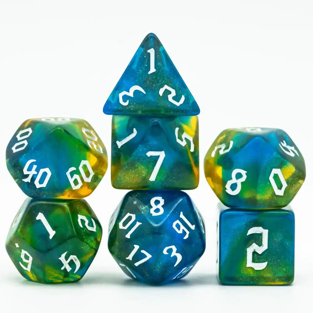 Poludie 7-Piece Pink Gold Translucent Polyhedral Dice Set for D&D and RPG - Perfect for Role Playing and Board Games!