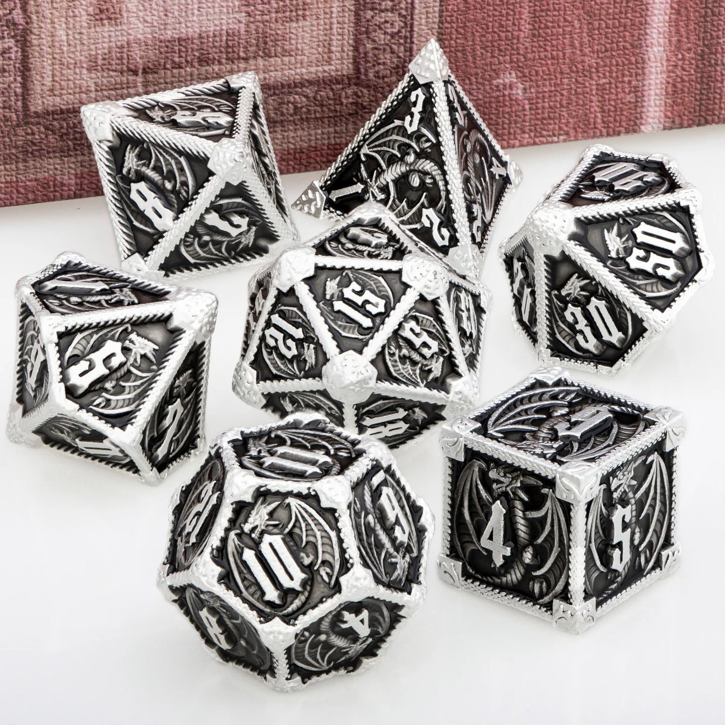 Metal Dragon D&D Dice Set - Premium Polyhedral RPG Dice for Dungeons & Dragons - D20, D12, D10, D8, D6