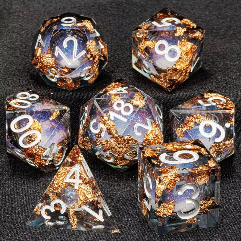 Galaxy Sharp Edge Liquid Core Dice Set for Dungeons and Dragons - D20 Resin Dice for Epic Adventures