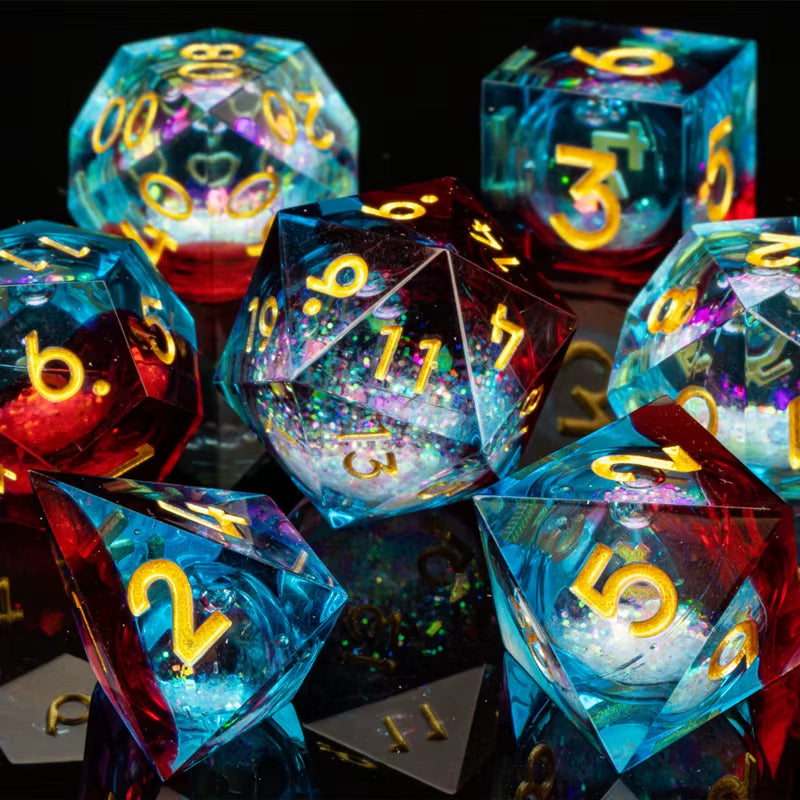 Galaxy Sharp Edge Liquid Core Dice Set for Dungeons and Dragons - D20 Resin Dice for Epic Adventures