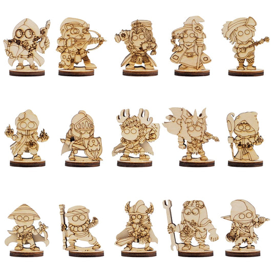 14 Adorable DND Fantasy Miniatures - 2.5D Laser Cut Wooden Character Classes in 28mm Scale