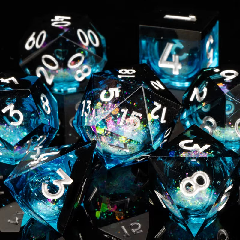 Galaxy Sharp Edge Liquid Core Dice Set for Dungeons and Dragons - D20 Resin Dice for Epic Adventures
