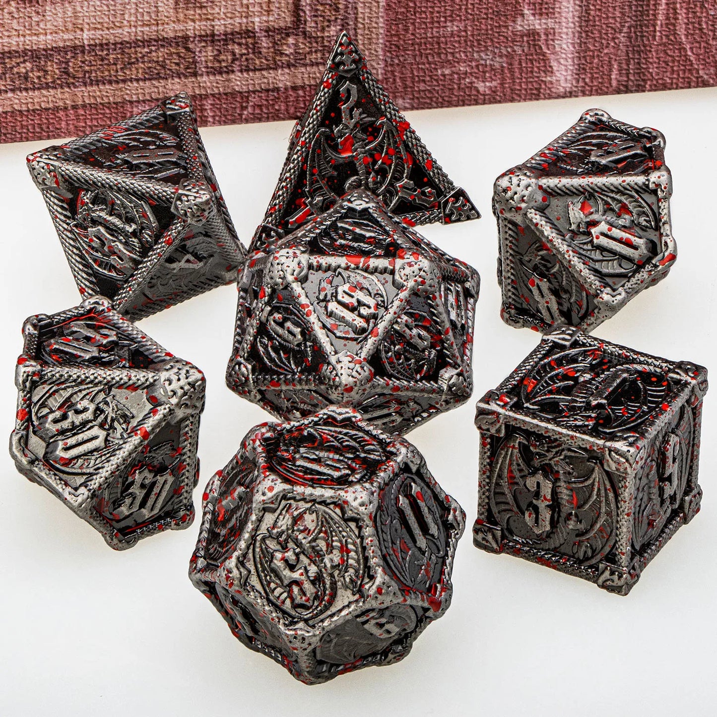Metal Dragon D&D Dice Set - Premium Polyhedral RPG Dice for Dungeons & Dragons - D20, D12, D10, D8, D6