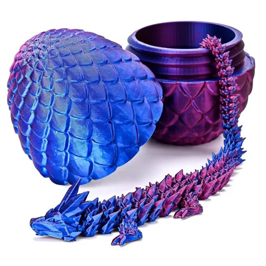 3D Printed Dragon Egg with Articulated Dragon Model - Movable Desktop Ornament & Kid's Toy (1 or 2 PCS)