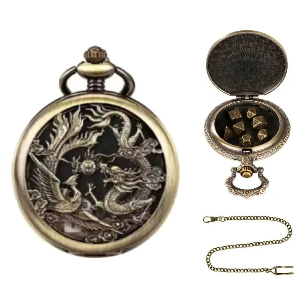 Octopus Metal Dice Case Vintage Cthulhu Pocket Watch DND Dice One Eyed Octopus Pocket Watch Box Dice for Role Playing Games