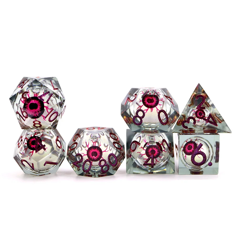 DND RPG Polyhedral with Sharp Edge Printing, Liquid Core Dice, 7Pcs Set