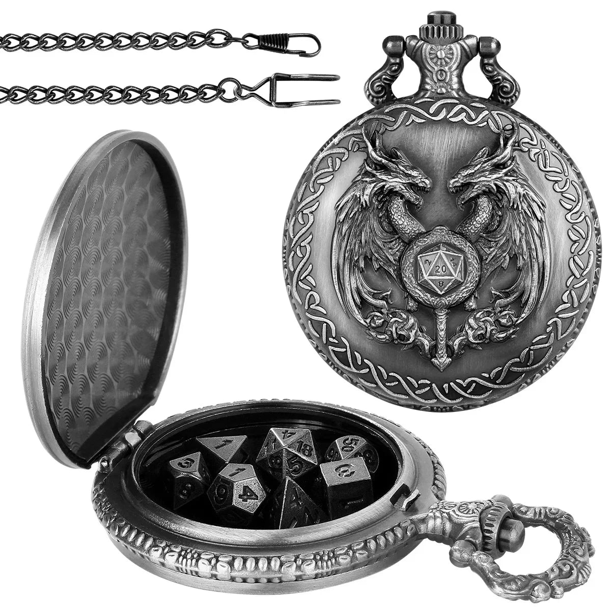 Octopus Metal Dice Case Vintage Cthulhu Pocket Watch DND Dice One Eyed Octopus Pocket Watch Box Dice for Role Playing Games