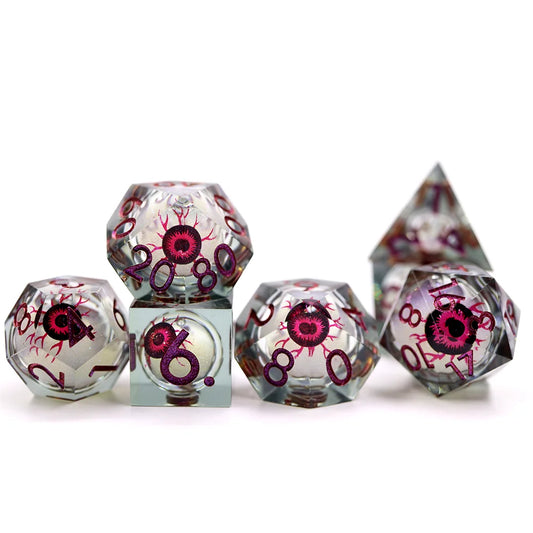 DND RPG Polyhedral with Sharp Edge Printing, Liquid Core Dice, 7Pcs Set