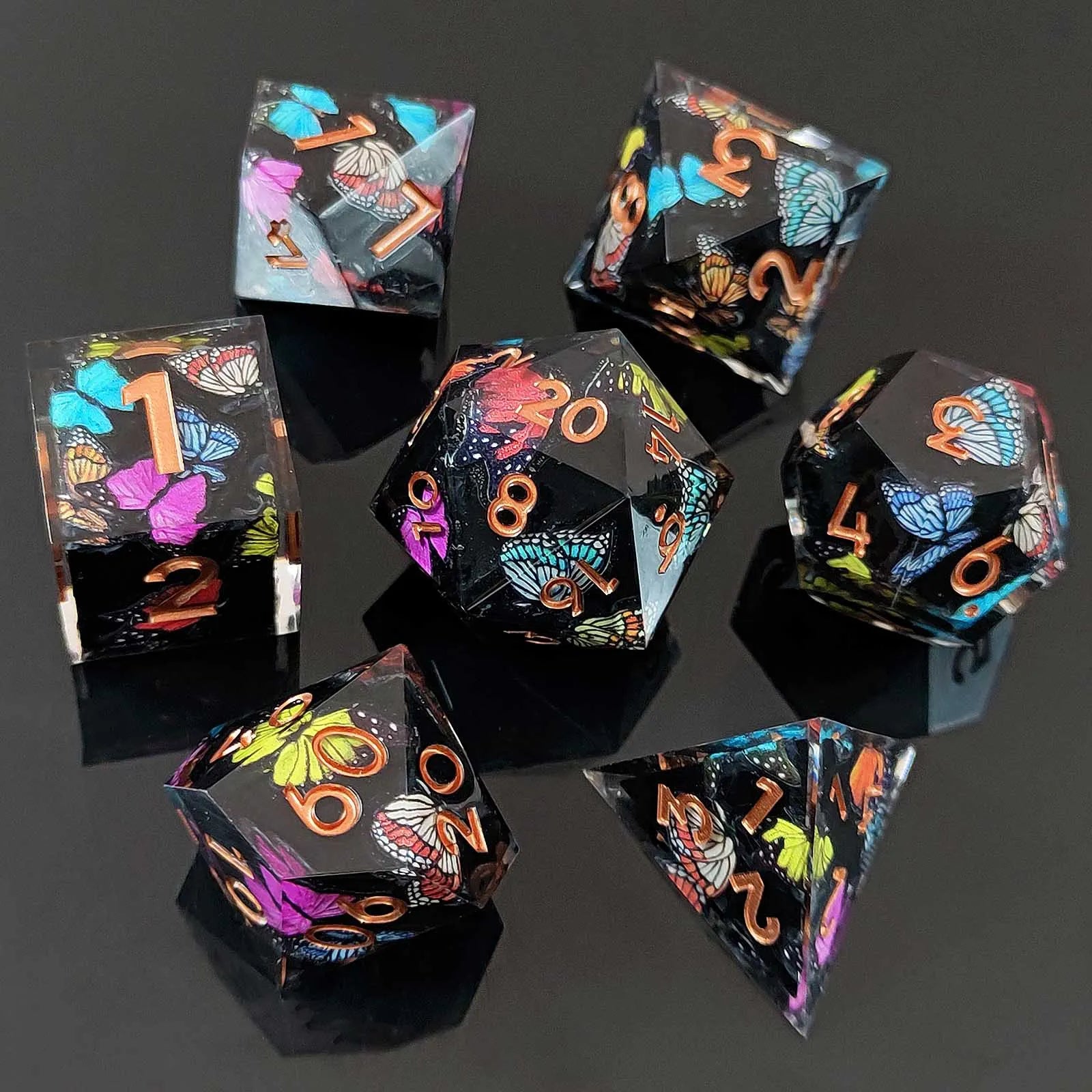 Enchanting D&D Flower Resin Dice Set - 7PCS Polyhedral Dice for RPG Gamers and Collectors - نرد 7 قطع على شكل ورود