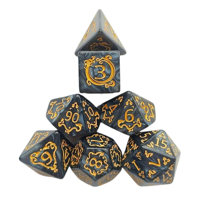 7-Piece Hollowed Out Pattern Digital Dice Set for TRPG, RPG, COC, Cthulhu, D&D and Tabletop Games