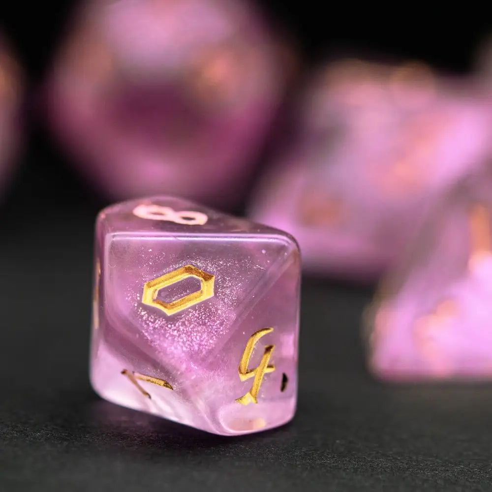 Poludie 7-Piece Pink Gold Translucent Polyhedral Dice Set for D&D and RPG - Perfect for Role Playing and Board Games!