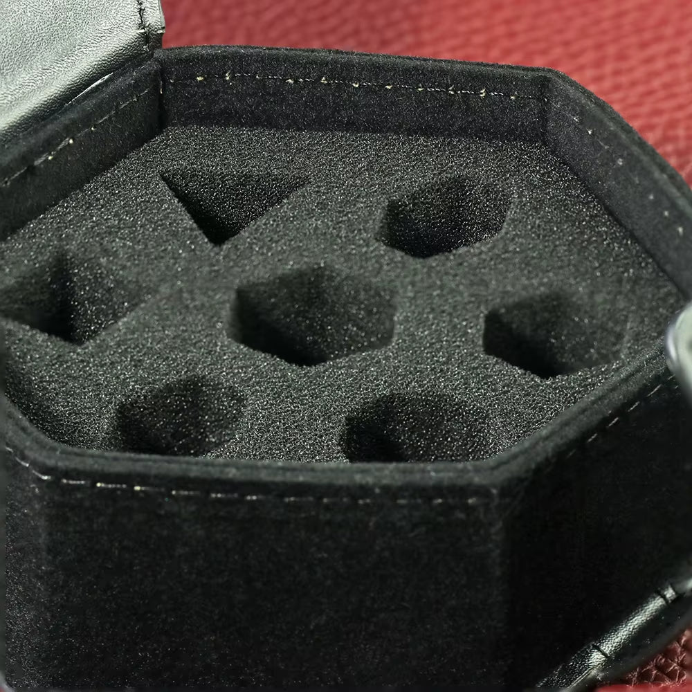 Premium Black Leather D&D Dice Case with Removable Tray - Perfect Storage for 7-Piece Polyhedral Dice - علبة جلدية لنرد دي اند دي