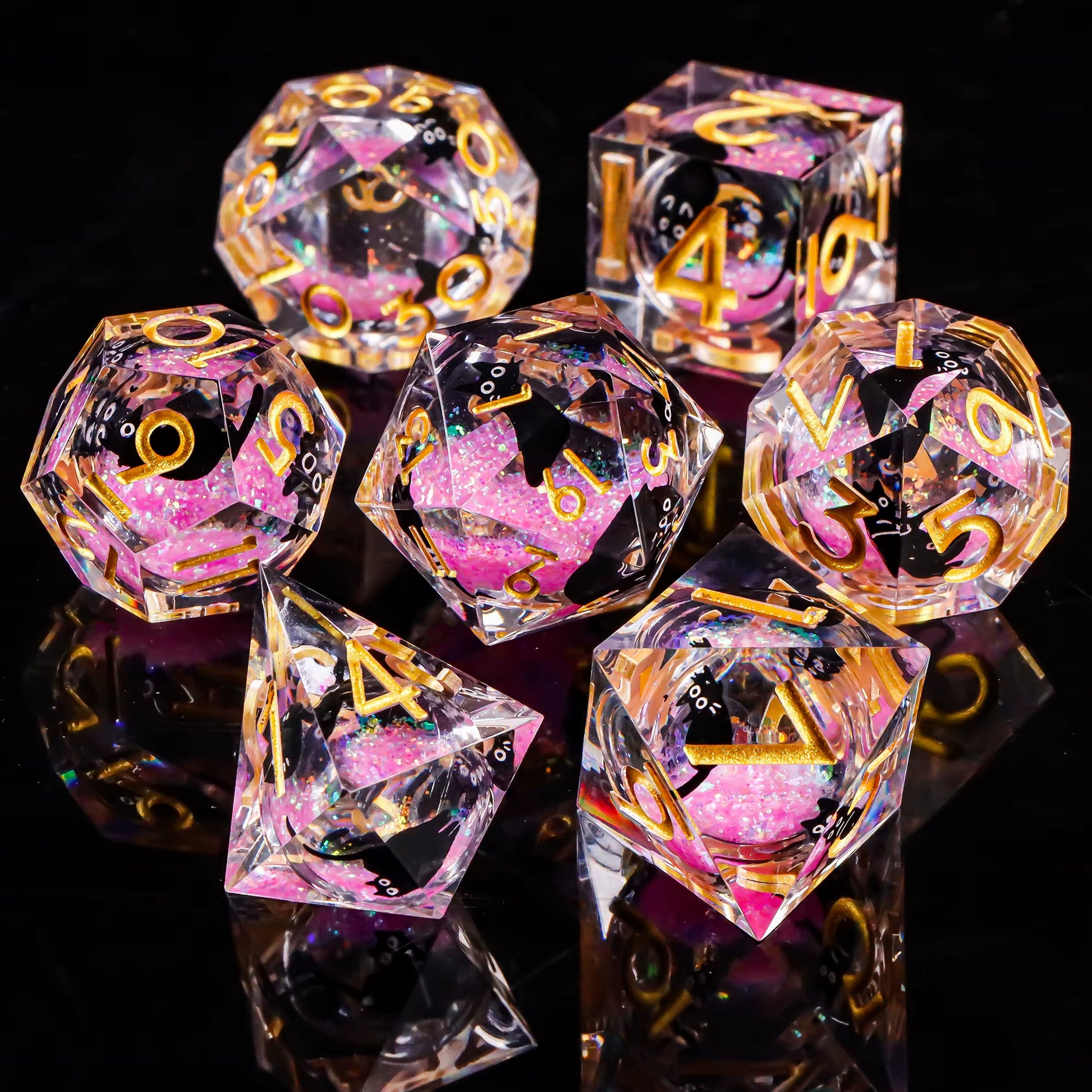 Galaxy Cat D20 Dice Set - Sharp Edge Liquid Core Resin Dice for Dungeons & Dragons