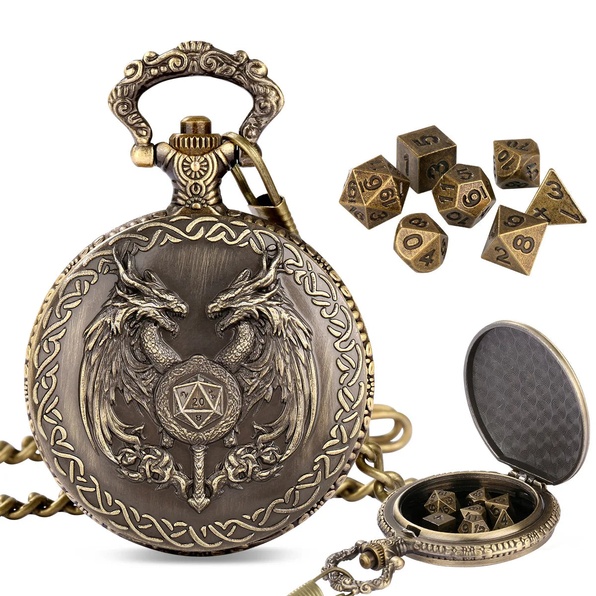 Octopus Metal Dice Case Vintage Cthulhu Pocket Watch DND Dice One Eyed Octopus Pocket Watch Box Dice for Role Playing Games