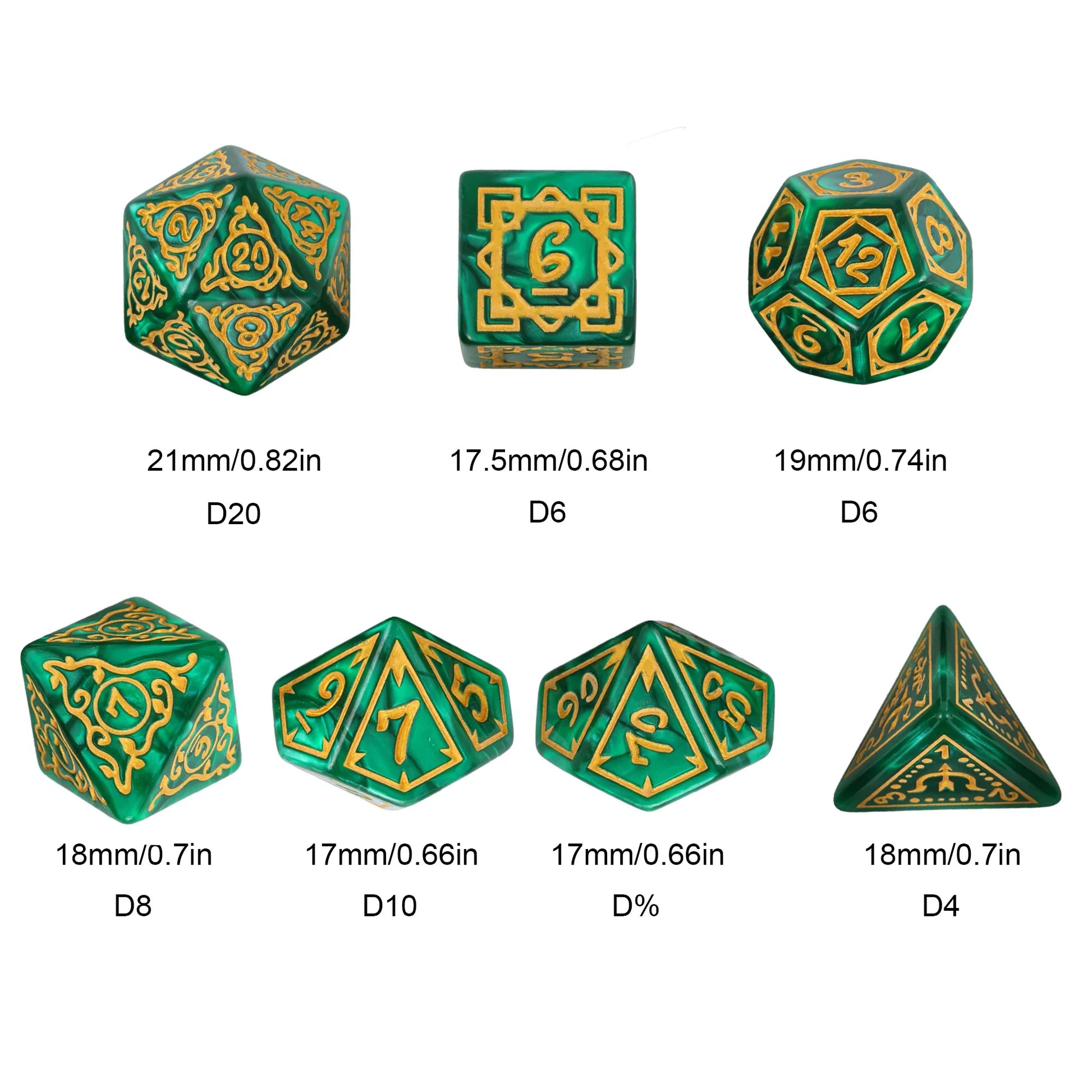 Druid's Elemental Marbled DND Dice Set - Exquisite Carved Polyhedral D4-D20 for Epic Role Playing Adventures