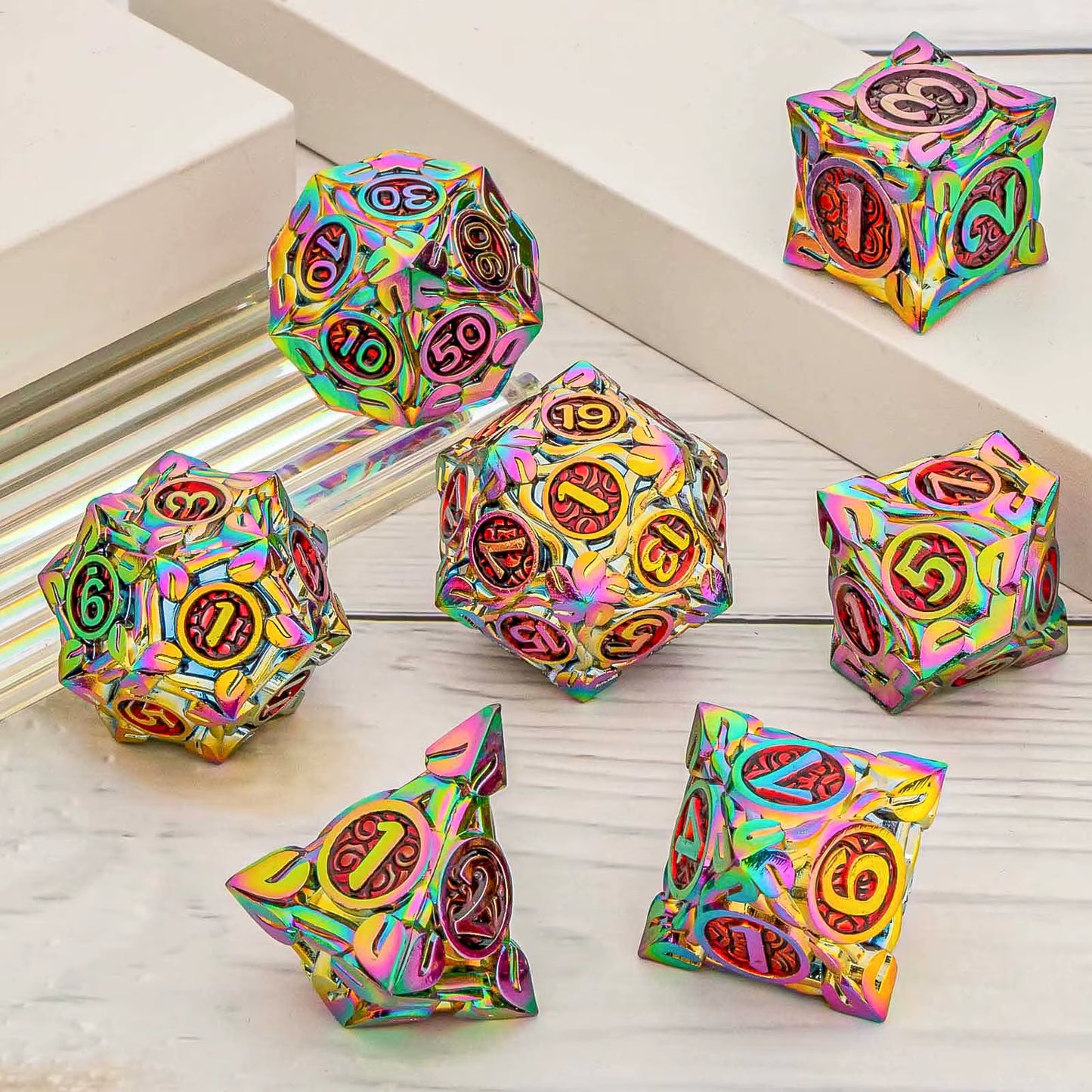 Premium 7-Piece Metal Dice Set for Dungeons and Dragons - نرد دي اند دي معدني