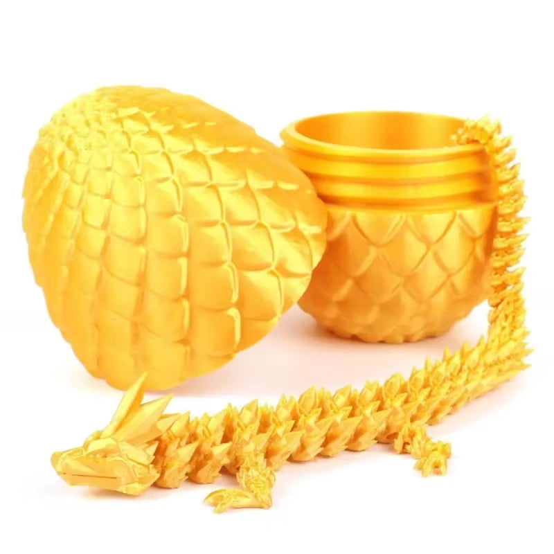 3D Printed Dragon Egg with Articulated Dragon Model - Movable Desktop Ornament & Kid's Toy (1 or 2 PCS)