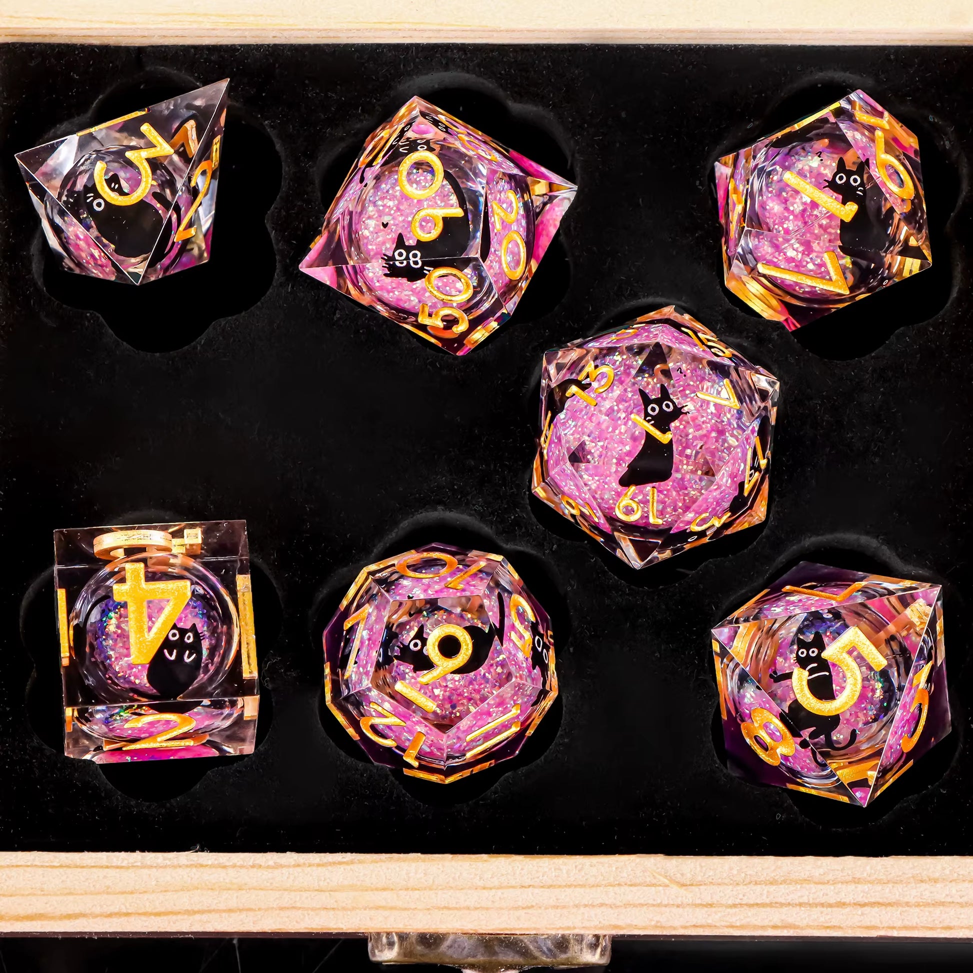 Galaxy Cat D20 Dice Set - Sharp Edge Liquid Core Resin Dice for Dungeons & Dragons