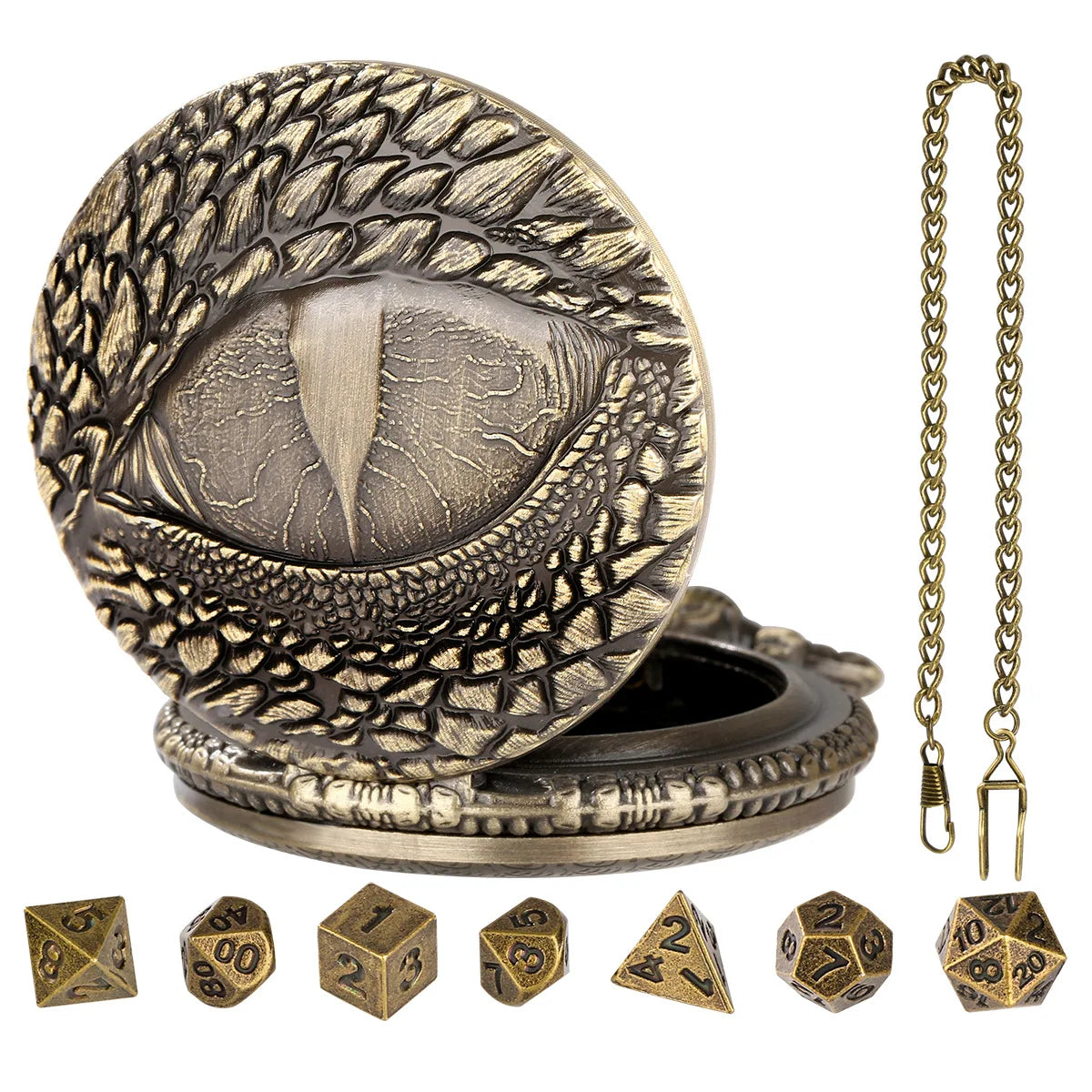 Steampunk Warlock Mini DND Dice Set - 7Pcs Polyhedral Metal Dice with Pocket Watch Shell Case for Dungeons & Dragons