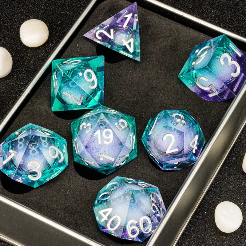 Galaxy Sharp Edge Liquid Core Dice Set for Dungeons and Dragons - D20 Resin Dice for Epic Adventures
