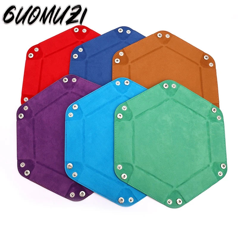 Versatile Foldable PU Leather Dice Tray Box - 6 Stylish Hexagon & Square Designs for Gaming Fun! - صحن لرمي النرد