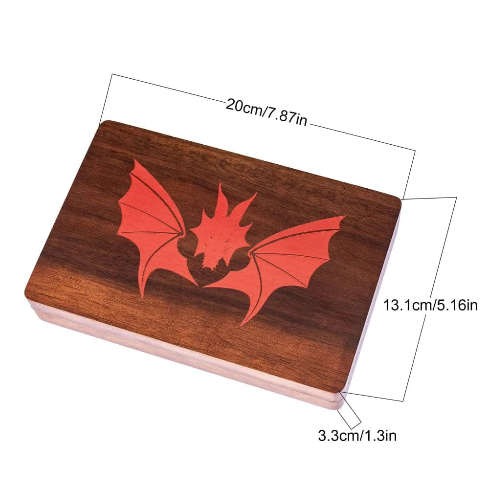 2 in 1 Rectangle Wooden Dice Case & Dice Tray Bat Pattern Box Dice Holder for DND Game Dice Set, D&D, RPG, Tabletop Games