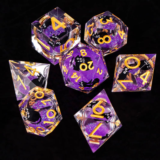 Galaxy Cat D20 Dice Set - Sharp Edge Liquid Core Resin Dice for Dungeons & Dragons