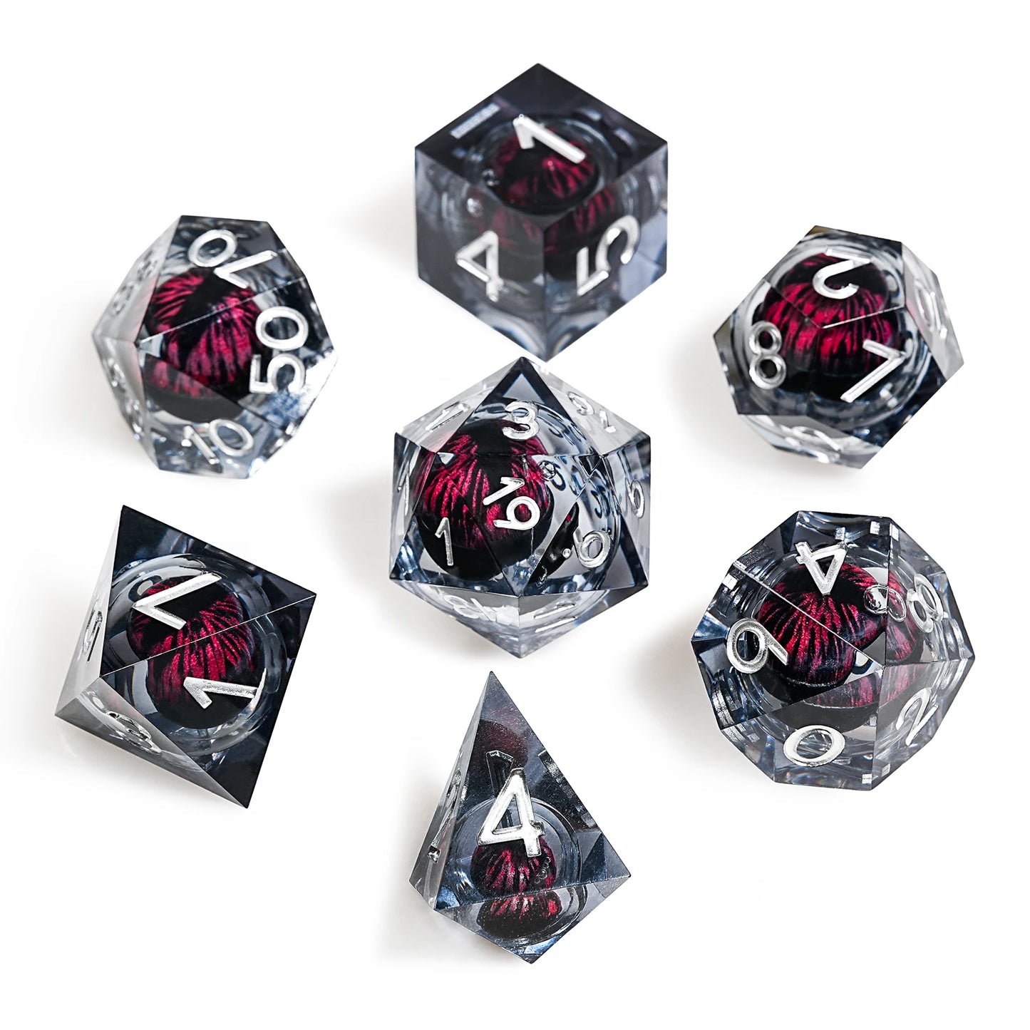 1-7Pcs Dargon Eye DND Dice Set Cat Eye Liquid Core Milk Cat Sharp Edge Handmade Polyhedral Resin Dice for Multi-Sided RPG D6~D20