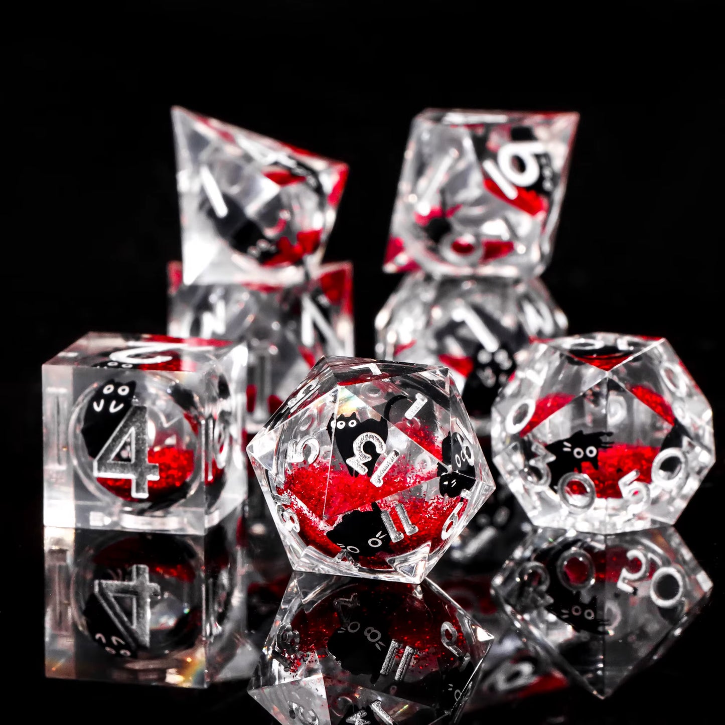 Galactic Cat Dice Set Liquid Core Sharp Edge Resin D&D Dice - نرد دي اند دي