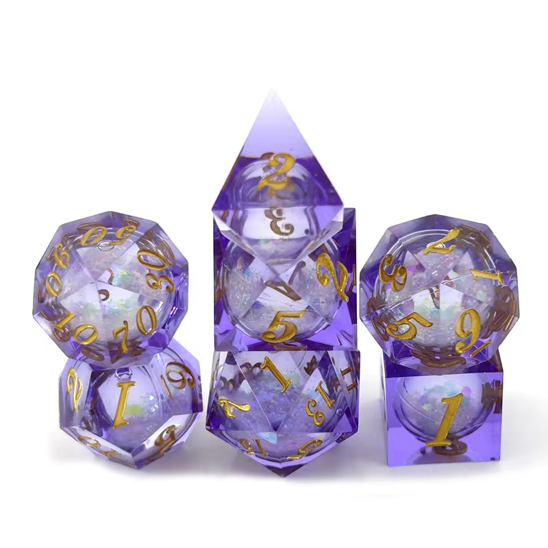 7-Piece Purple Liquid Flow Eyeball Dice Set for D&D - نرد دي اند دي